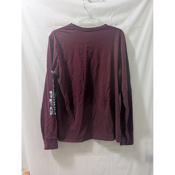 Columbia Mens Long Sleeve Graphic T Shirt Fish American Flag Burgundy Large - Picture 1 of 7